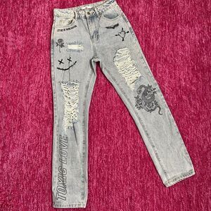 Adika Toxic Love High Rise Graphic Jeans Light Wash Blue Size Small